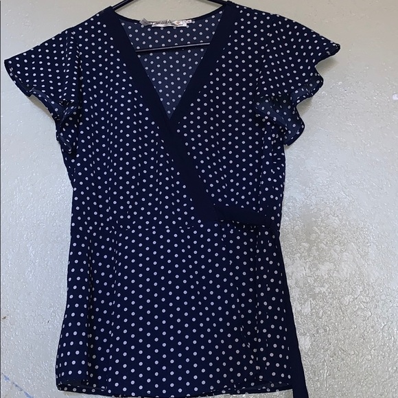 Women's Ruffle Short Sleeve Wrap Top - Picture 1 of 5